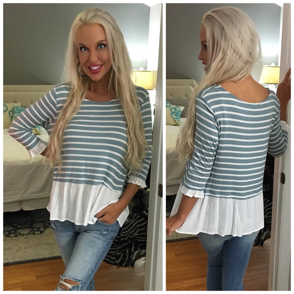 ❤️LAST 1! Indigo Ruffled Striped Tunic! - Picture 2 of 2